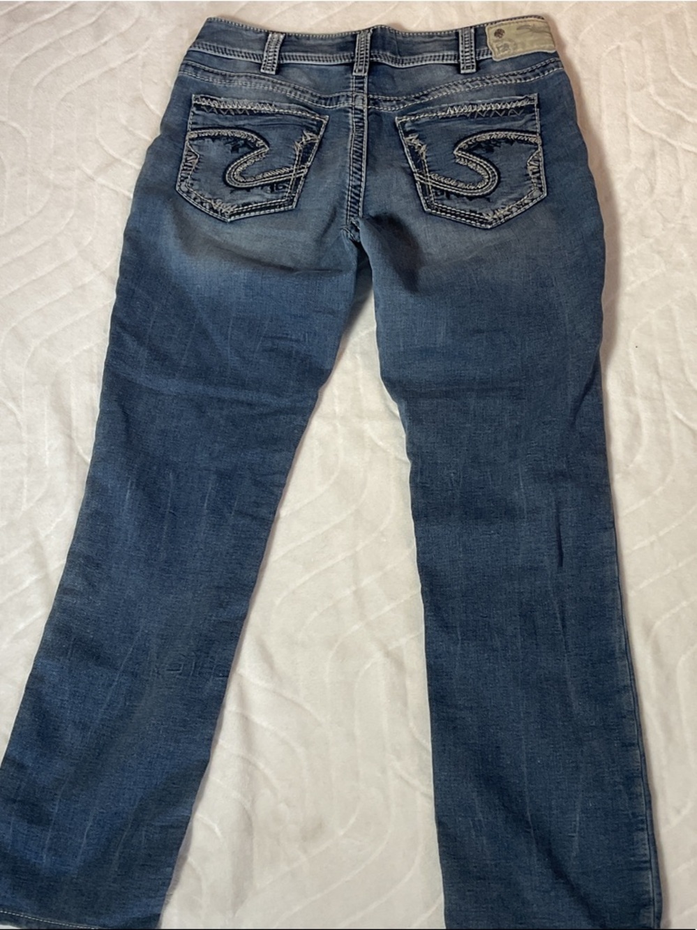 Silver Jeans Straight Leg Dark Blue Denim with Embroidered Back Pockets